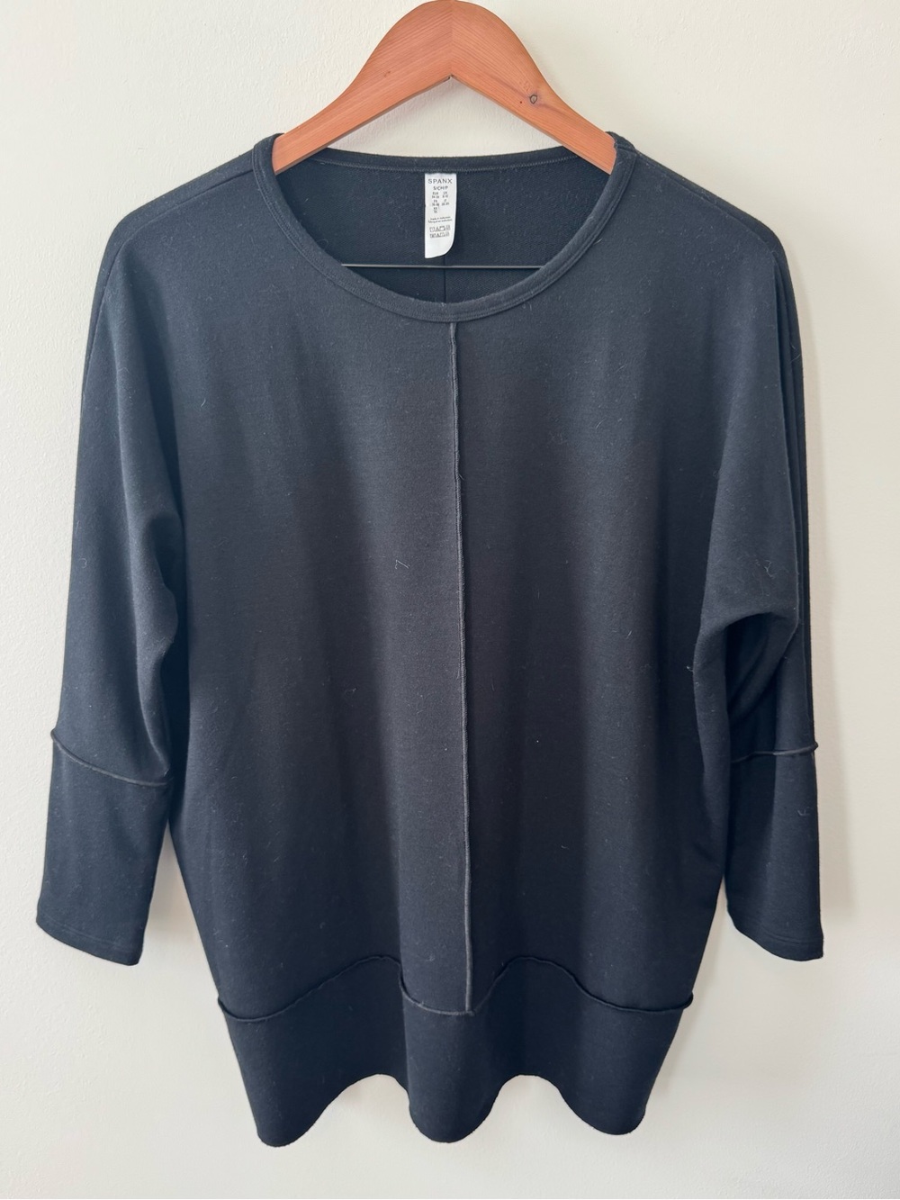 SPANX Perfect Length Dolman Sweatshirt Small Black Oversized 3/4 Sleeve Tunic